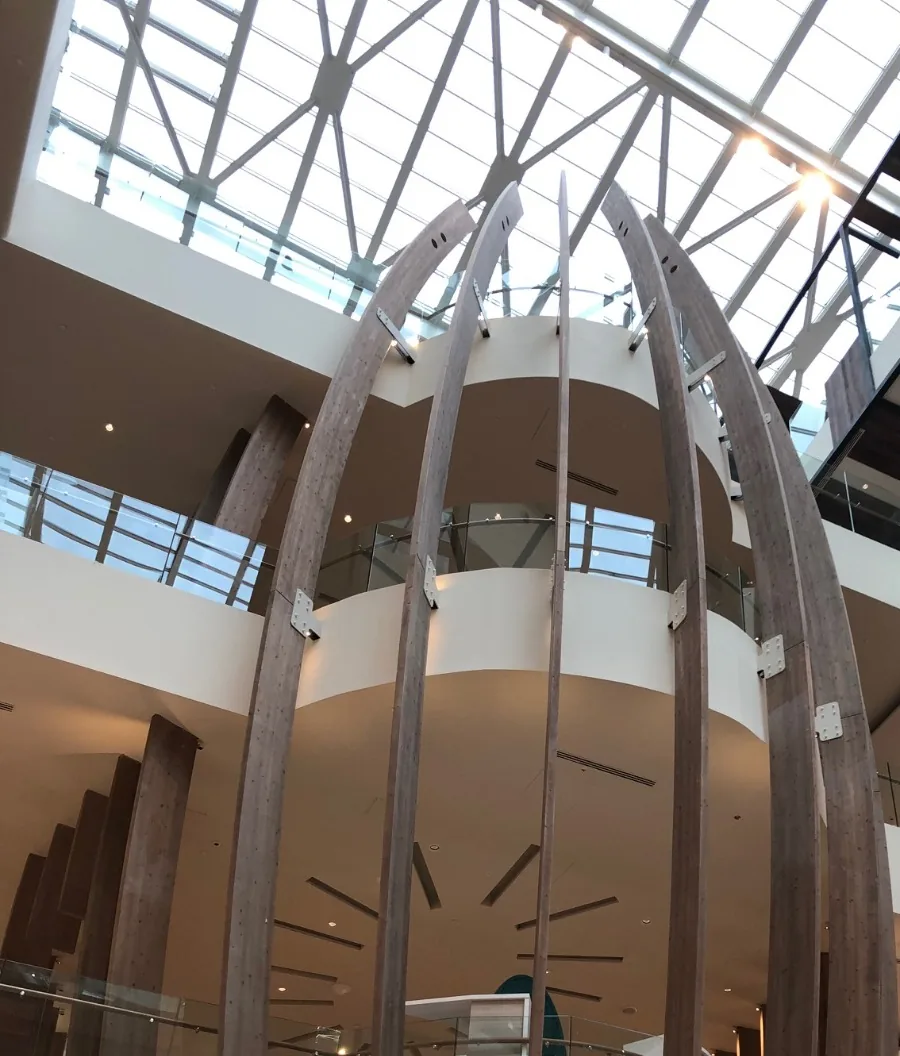 Arched lamella structure in a commercial building atrium