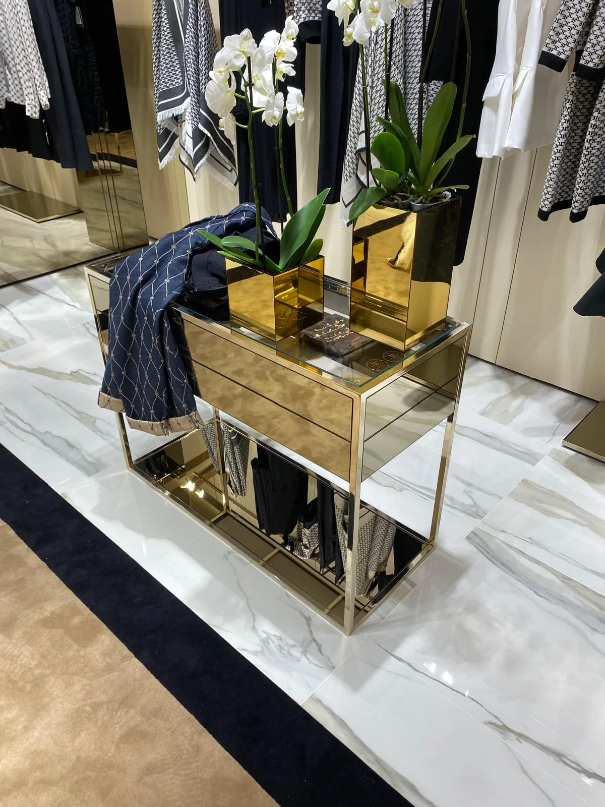 Brass and glass counter