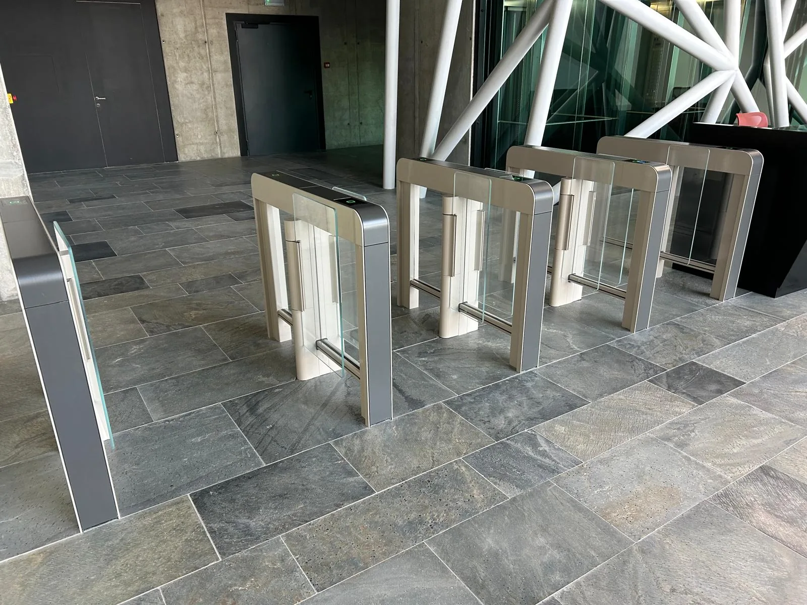Turnstiles in an entrance hall